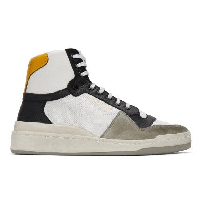 Saint Laurent White & Yellow Paneled High-Top Sneakers