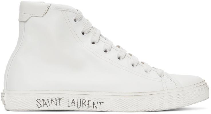 Saint Laurent White Leather Malibu High-Top Sneakers