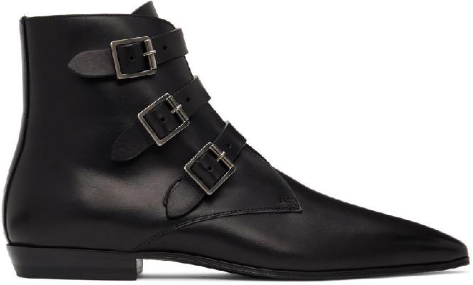 Saint Laurent Black Leather Stan Buckled Boots