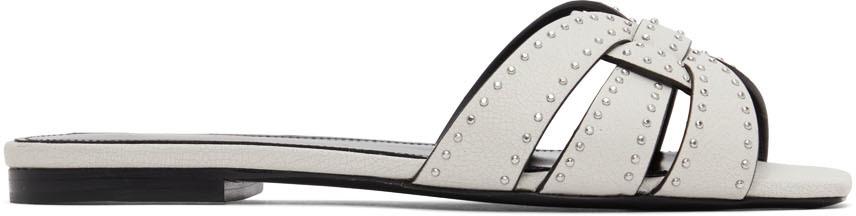 Saint Laurent Off-White Leather Tribute Flat Sandals