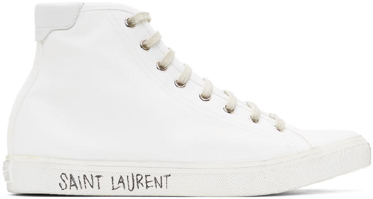 Saint Laurent White Canvas Malibu Mid-Top Sneakers