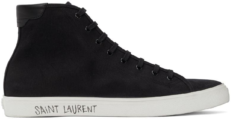 Saint Laurent Black Canvas Malibu Mid-Top Sneakers