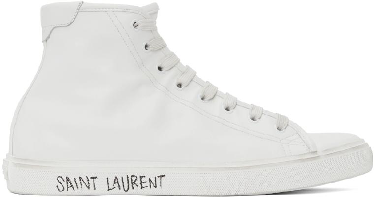 Saint Laurent White Leather Malibu Mid-Top Sneakers
