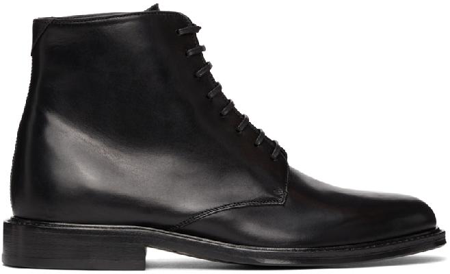 Saint Laurent Black Leather Army Laced Boots