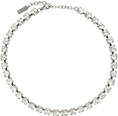 Saint Laurent Silver Crystal Choker Necklace
