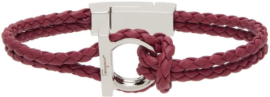 Salvatore Ferragamo Red Gancini Braided Bracelet