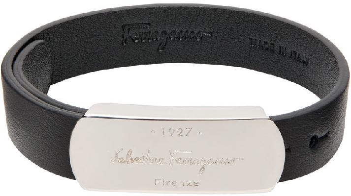 Salvatore Ferragamo Black Leather 1927 Bracelet