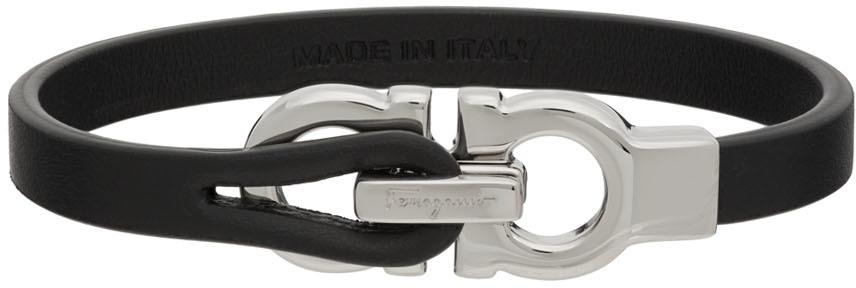 Salvatore Ferragamo Black Leather Gancini Bracelet