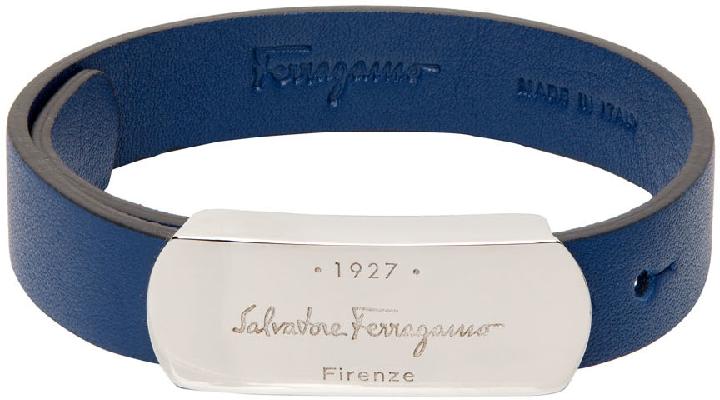 Salvatore Ferragamo Navy Leather 1927 Bracelet