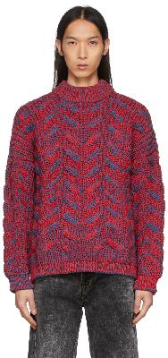 Serapis Red & Navy Wool Cable Knit Sweater