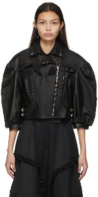 Simone Rocha Black Cropped Biker Leather Jacket