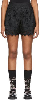 Simone Rocha Black Cotton Embroidered Shorts