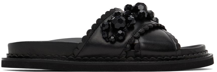 Simone Rocha Black Leather Flat Sandals