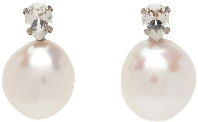 Simone Rocha SSENSE Exclusive White Mini Baroque Pearl Earrings