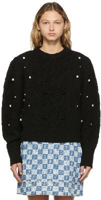 SJYP Black Wool Cable Knit Pearl Detail Sweater