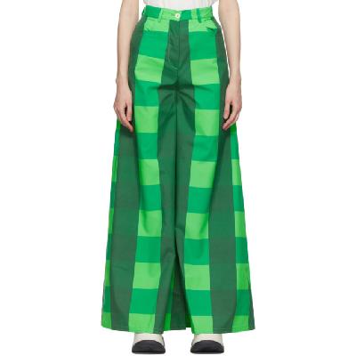 Sunnei Green Taffeta Check Trousers