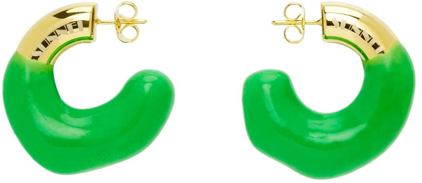 Sunnei SSENSE Exclusive Gold & Green Rubberized Earrings