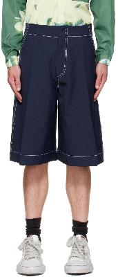Sunnei Blue Pleated Shorts