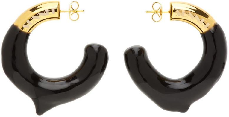 Sunnei SSENSE Exclusive Gold & Black Big Rubberized Earrings