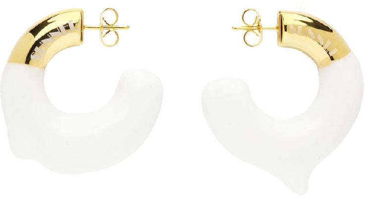 Sunnei SSENSE Exclusive Gold & White Small Rubberized Earrings