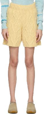 The Elder Statesman Yellow Chunky Cable Knit Shorts