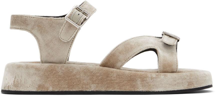 The Row Beige Velvet Geri Flat Sandals