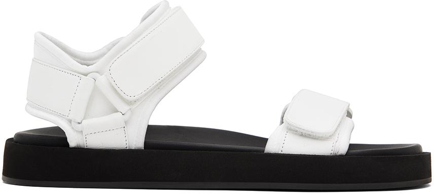 The Row White Hook And Loop Flat Sandals