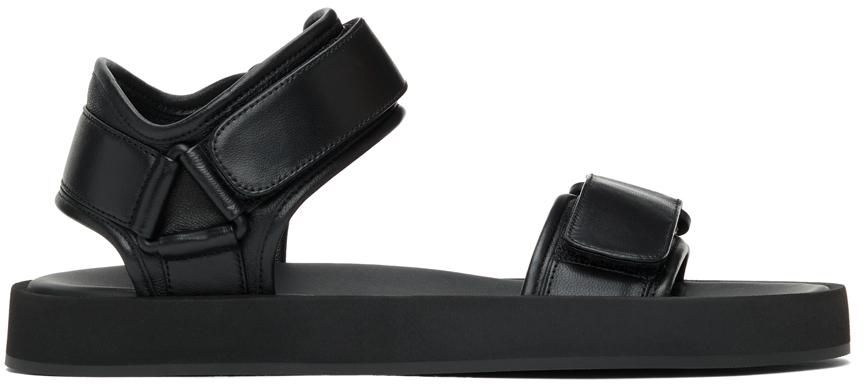 The Row Black Hook-And-Loop Sandals