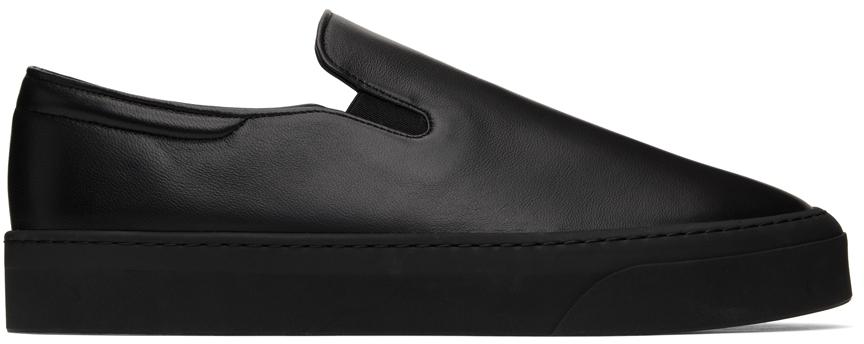 The Row Black Leather Dean Slip-On Sneakers