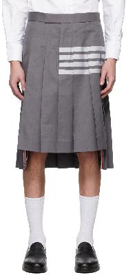 Thom Browne Grey Wool Pleated 4-Bar Skirt