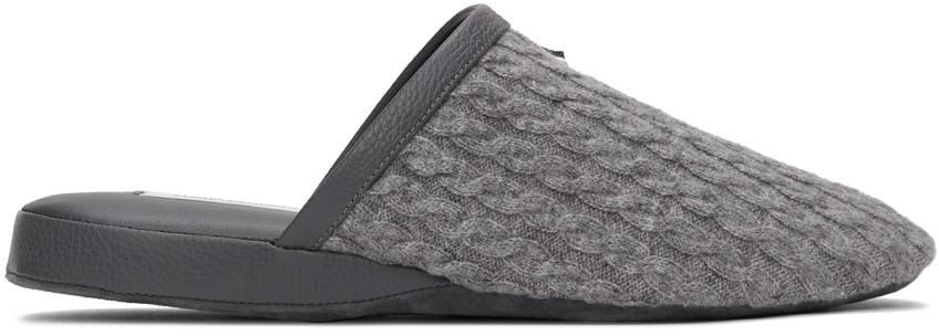 Thom Browne Grey Cashmere Cable Slippers