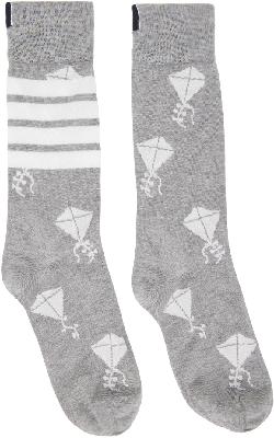 Thom Browne Grey 4-Bar Stripe Kite Icon Socks