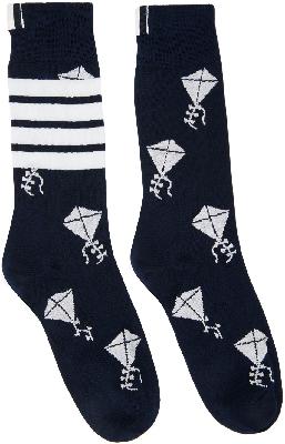 Thom Browne Navy 4-Bar Stripe Kite Icon Socks
