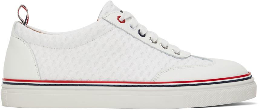 Thom Browne White Leather & Mesh Sneakers