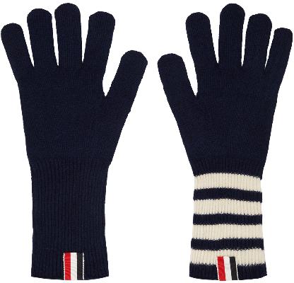 Thom Browne Navy 4-Bar Stripe Rib Gloves