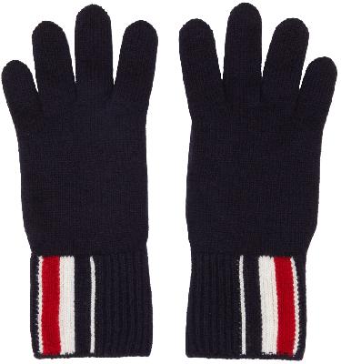 Thom Browne Navy Intarsia Stripe Gloves