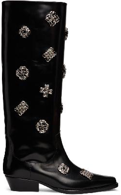 Toga Pulla Black Leather Embellished Tall Boots