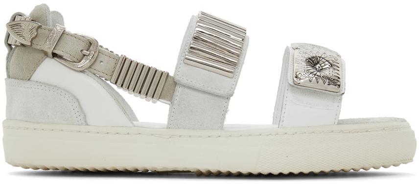 Toga Pulla White Buckles Flat Sandals