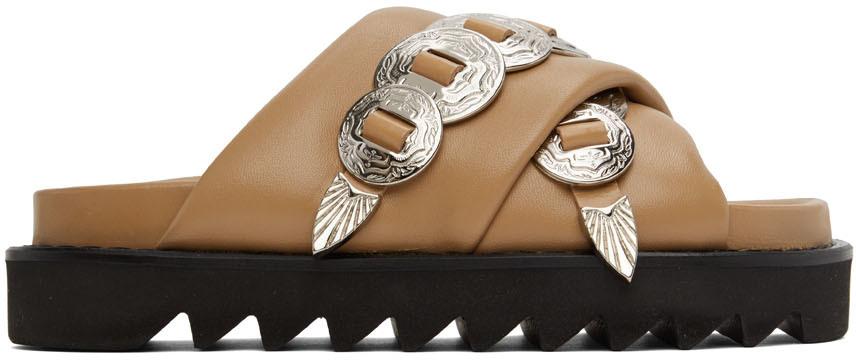 Toga Pulla SSENSE Exclusive Beige Leather Cross Strap Sandals