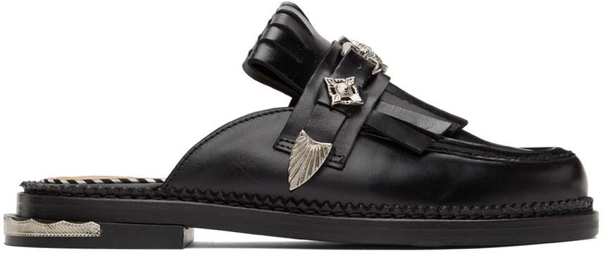 Toga Pulla Black Leather Slip-On Loafers