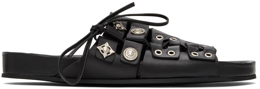 Toga Virilis Black Leather Slip-On Sandals