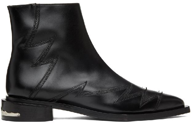 Toga Virilis Black Leather Embellished Boots