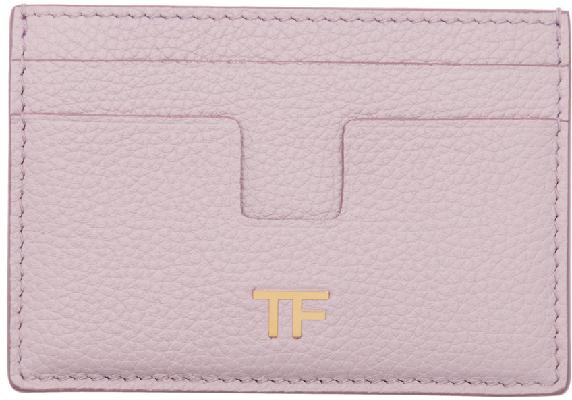 TOM FORD Pink Grained Leather T Line Card Holder
