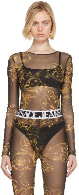 Versace Jeans Couture Black Mesh Regalia Baroque Bodysuit