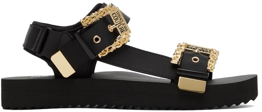 Versace Jeans Couture Black & Gold Fondo Arizona Sandals