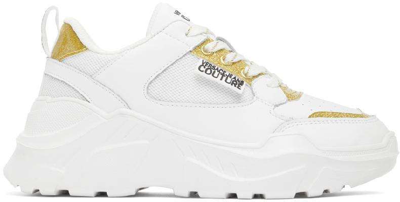 Versace Jeans Couture White Glitter Speedtrack Sneakers