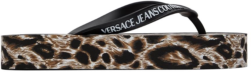 Versace Jeans Couture Black Garland Animal Print Sandals