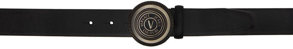 Versace Jeans Couture Black V-Emblem Round Buckle Belt