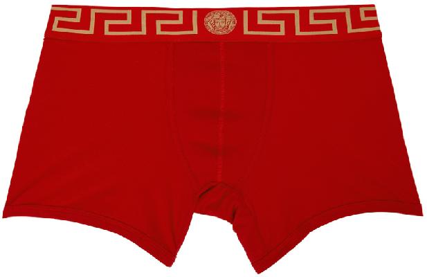 Versace Underwear Red Long Greca Border Boxer Briefs