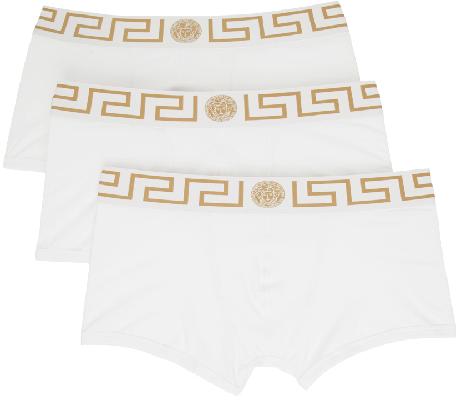 Versace Underwear Three-Pack White Greca Border Briefs